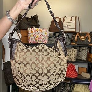 Coach 2005 Signature Jacquard Suede Trim Grommet Hobo Bag 6279 Braided Strap